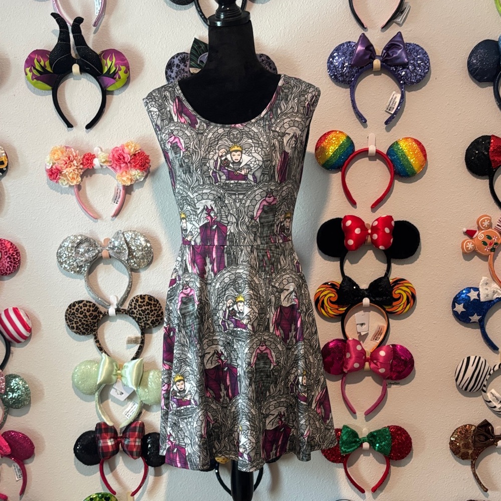 Disney Gray and Purple Villain Print Skater Dress
